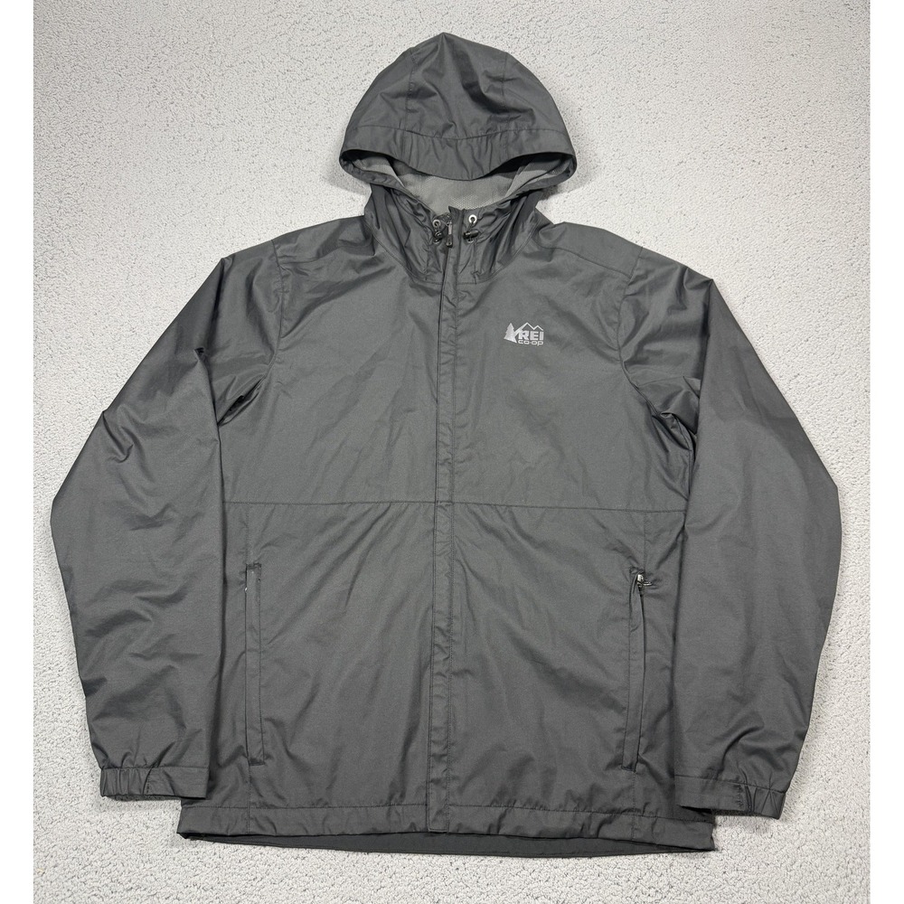 REI Co-op Jacket Mens S Black Hooded Windbreaker Full Zip Lightweight Outdoor
